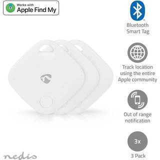 Nedis - Nøglefinder | Kompatibel med: Apple Find My App | Batteri | 3x CR2032 | Batterier medfølger | Bluetooth® version: 5.1 | Batteri levetid op til: 1 År | Hvid | 3 stk. - BTTAG10WT3