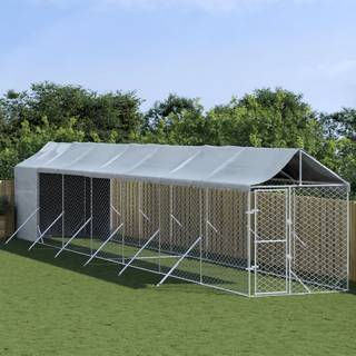 udendørs hundegård med tag 2x14x2,5 m galvaniseret stål sølv
