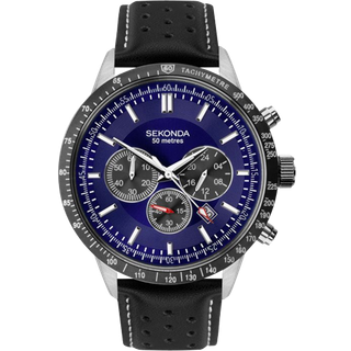 Sekonda Chronograph Quartz Blue Dial Black Strap Men's Watch 1971
