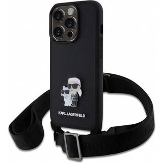 iPhone 15 Pro Karl Lagerfeld Saffiano Crossbody Metal Karl & Choupette Cover - Sort