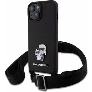 iPhone 15 Karl Lagerfeld Saffiano Crossbody Metal Karl & Choupette Cover - Sort