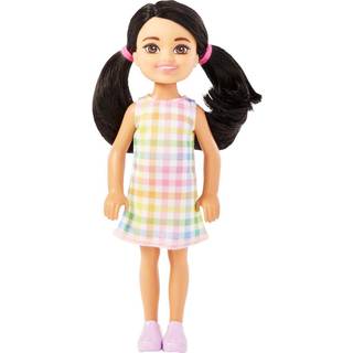 Barbie Chelsea dukke Sort hår og ternet kjole