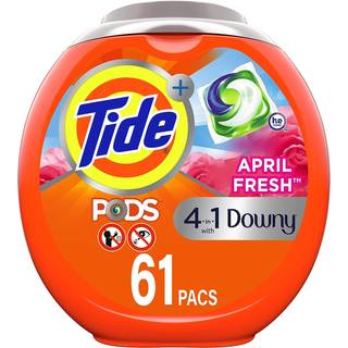 Tide PODS Plus Downy 4-i-1 HE Turbo vaskeposer, April Fresh-duft, 61 stk. i beholder