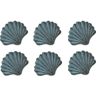 Zeckos Sæt med 6 blå støbejernskummusling Sea Shell -skuffe Trækker nautiske skab