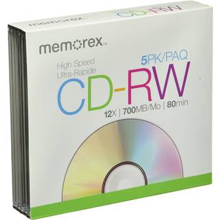 Memorex 32020022409 8x-12x CD-RW-medier (5-pakning med Slim Jewel Cases)
