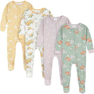 Gerber Baby Girl's 4-Pack Footed Pyjamas Roses and Fox 3T