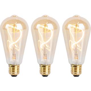 Sæt med 3 E27 dæmpbare LED spiralpærer ST64 guld 4W 270lm 2100K