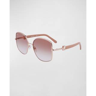 Ferragamo Kvinde SF304S 772 Solbriller Metal Guld Rosa Firkantet Normal Normal