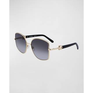 Ferragamo Kvinde SF304S 738 Solbriller Metal Gul Grå Rund Normal Skygge