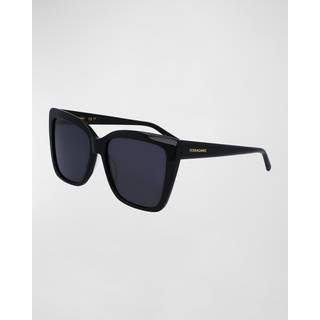 Ferragamo Kvinde SF1102S 001 Solbriller Acetat Sort Grå Firkantet Normal Normal