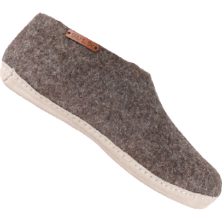 Uldhjemmesko (100% ren uld) - Model Brun m/sål i skind - Dansk Design fra SHUS - 46