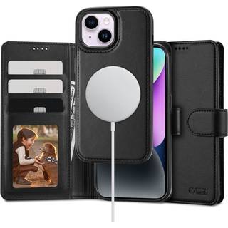 iPhone 15 Tech-Protect Wallet Flip Cover m. Pung, Magnet & Ståfunktion - MagSafe Kompatibel - Sort