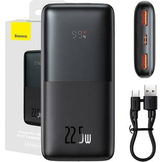 Baseus Bipow Pro Digital Display Fast Charge Power Bank 10000mAh/22.5W - 2xUSB, USB-C - Sort