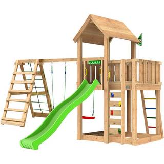 Legetårn komplet Jungle Gym Mansion 2.1 inkl. Climb modul, 120 kg sand og grøn rutsjebane