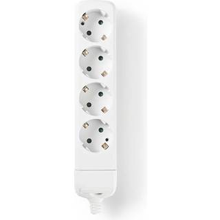 Nedis Udvidelse Socket | Stikprop med sidebens jord / Type F (CEE 7/7) | 4-vejs | 3680 W | 16 A | Slags jordforbindelse: Sidekontakter | 230 V AC 50/60 Hz | Kontakt Vinkel: 45 ° | Uden Kabel | Hvid