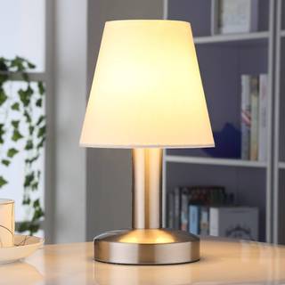 Natbordslampe Hanno med hvid tekstilskærm