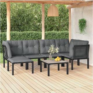Loungesæt Til Haven 7 Dele Polyrattan Sort Og Grå - 3x hjørnedel 2x midterdel fodskammel bord