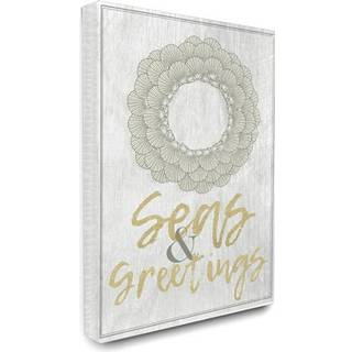 Stupell Home D? Cor Collection Seasons Greetings Festlige grafiske krans strakt l?rred v?gkunst 16 x 20
