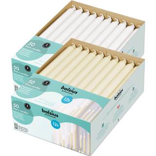 Bolsius White Candlesticks Bulk Pack 50 Count - Unscented Dripless 11,5 tommer husholdning & middagslys s?t - 12+ forbr?ndingstider - Premium eur