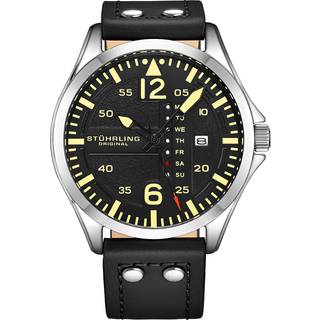 Stührling Original 3916.1 Aviator Sort/Læder Ø41 mm