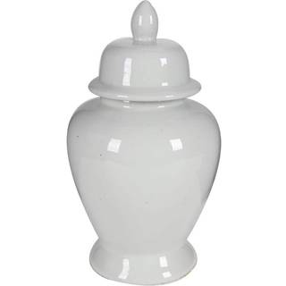Benzara White BM165656 Dekorativ porcelæns ingefær krukke med lidded topmedium