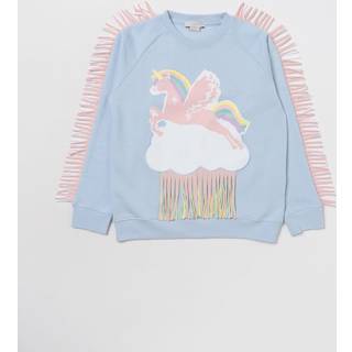 Stella McCartney Kids Fringed printed cotton sweatshirt - blue - Y 14