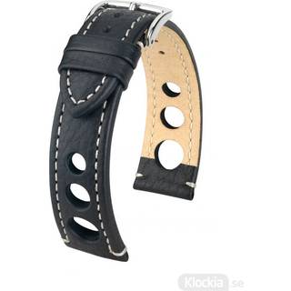 HIRSCH Rally Natural Leather Racing Watch Strap Black