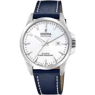 Festina - SWISS MADE Herreur i stål m blå læder rem