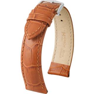 HIRSCH Duke Embossed Leather Watch Strap Honey Brown