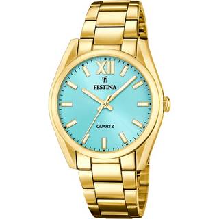 Festina Boyfriend dameur i guldfarvet med turkis skive