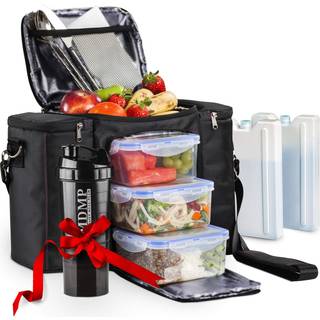 Måltid prep frokostpose/kasse til mænd Kvinder 3 store madbeholdere (45 oz.) 2 store genanvendelige ispakker skulderrem ryster med opbevaring