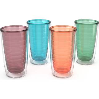 Tervis Clear & farverig bordplade lavet i USA dobbeltv?gget isoleret tumbler rejsekop holder drikkevarer koldt og varmt 16oz - 4pk assorteret