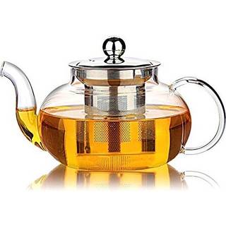 Hiware glas tekande med rustfrit stål infuser & låg Borosilicate glas te gryde komfur