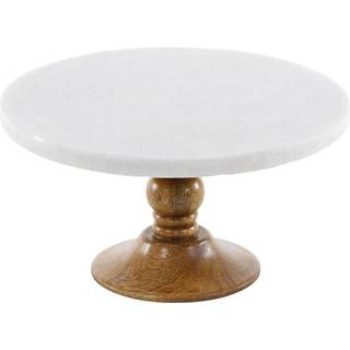 Deco 79 Mango Wood Cake Stand With Wood Base 10 """" X 10 """" X 5 """" Hvid