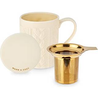 Pinky Up Annette Loose Leaf Tea Cup Keramisk rejsekrus med infuser og låg til arbejdskontor Picnic Camping Outdoor Party Spa Day 12 Oz Sæt med 1