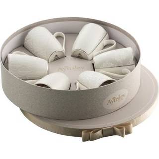 Aynsley Silver Brocade 6 Mugs in Hat Box Silver China