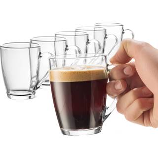 Bormioli Rocco Glass kaffekrus s?t (6 pakke) 10 ounce med praktisk h?ndtag teflas til varme/kolde drikkevarer Termisk st?dbestandigt tempereret g