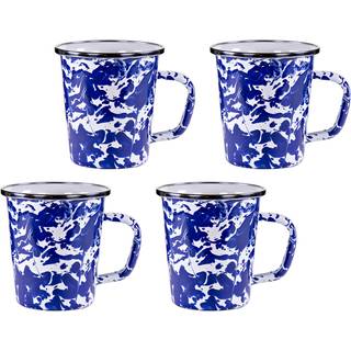 Golden Rabbit Emaljware - Cobalt Swirl Pattern - S?t med 4-16 oz latte krus