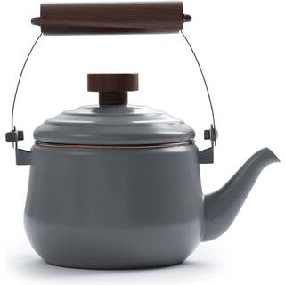 Barebones Emalje Teapot - Vintage Inspired Design - Bagt rustfrit st?lfang - FSC Certified Natural Walnut Handle Tea Kettle - 1,5 liter 6 kopper