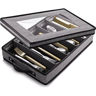 Bestik & redskab opbevaring - holdbart opbevaringsboks for s?lvt?j med polstrede skille 5 rum Fasteware Storage Case Silverwar Taske med h?ndtag