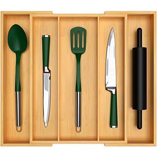 Royal Craft Wood Luxury Bambus Kitchen Skuffs Organizer - Exultable Revensil Organizer til skuffe - Redskab og sølvtøjsholder og bestikbakke (Nat