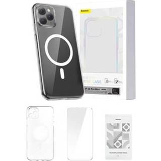 Baseus - Phone case Magnetic Crystal Clear for iPhone 11 Pro Max transparent with all tempered glass screen protector and cleaning kit