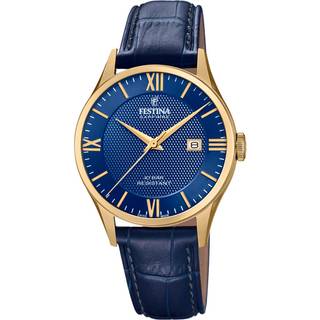 Festina Swiss Made herreur i guldfarvet med blå urskive