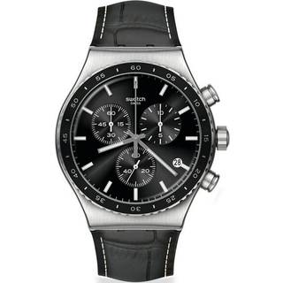 Swatch Irony Chrono Black Dial Leather Strap Men's Watch YVS495