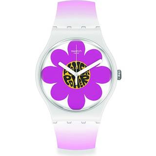 Swatch New Gent Bioceramic Flower Hour Quartz Multi-Coloured Dial Pink Silicone Strap Unisex Watch SO32M104