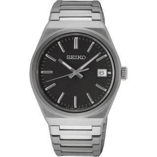 SEIKO Classique herreur i stål med lænke, sort skive