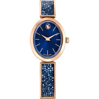 Crystal Rock Oval Uhr, Schweizer Produktion, Kristallarmband, Blau, Roségoldfarbenes Finish