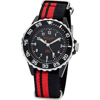Regent F-1124 Kinderuhr 5 Bar Wasserdicht Schwarz/Rot Ø 36 mm