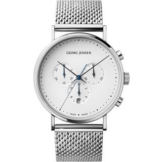 KOPPEL - 41mm, kronograf, hvid urskive, stållænke, Georg Jensen, Rustfrit stål