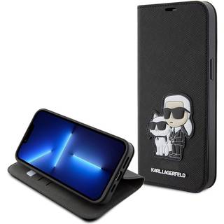 iPhone 15 Pro Max Karl Lagerfeld Saffiano Karl & Choupette NFT Flip Cover - Sort